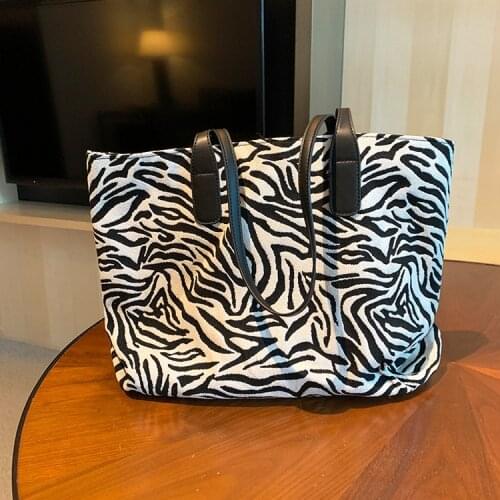 Casual Canvas women handbag Brand design Zebra print Shoulder Bags large Capacity Female big Totes ladies handbag shopping bag