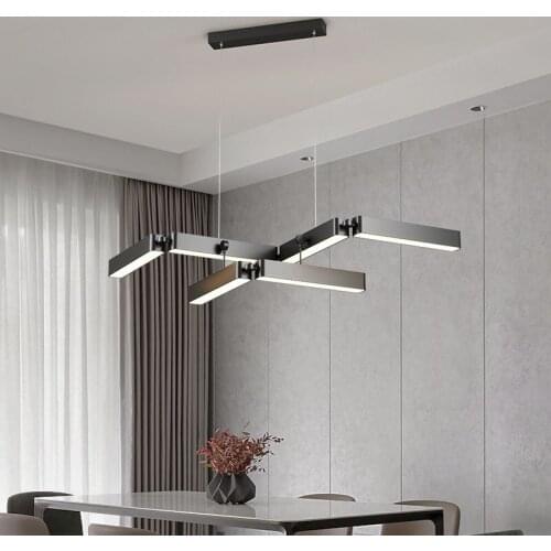 LED Chandelier Dining Room Island Modern Creative Pendant Lamp Restaurant Kitchen Bar Home Long Lighting Hanging Fixtures Black