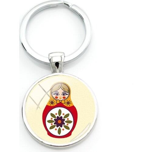 TAFREE Russian Tradition Crafts Doll Glass Gems Key Holder Vintage Babushka Nesting Dolls Keychains For Men Car Jewelry