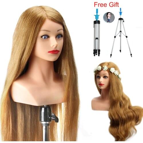 24" Training Head With Shoulder High Grade 80% Real Hair Hairdressing Head Dummy Nice Manequim Blonde Long Hair Mannequin Head