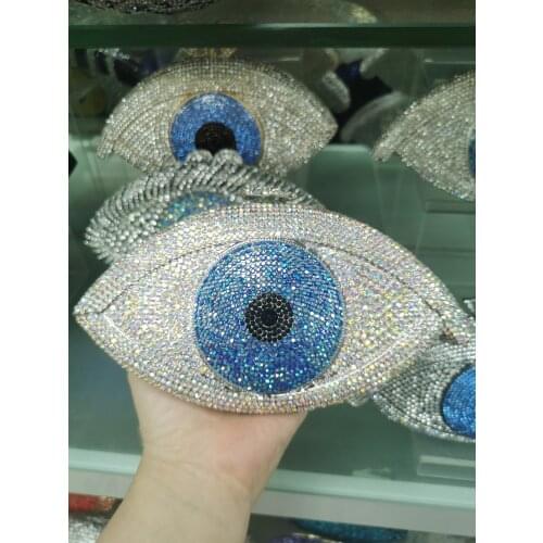 XIYUAN Eye Shape Silver Color Evening Bags Bling Crystal Clutch Bags Minaudiere Wedding Party Dinner Purses and Handbags Wallet