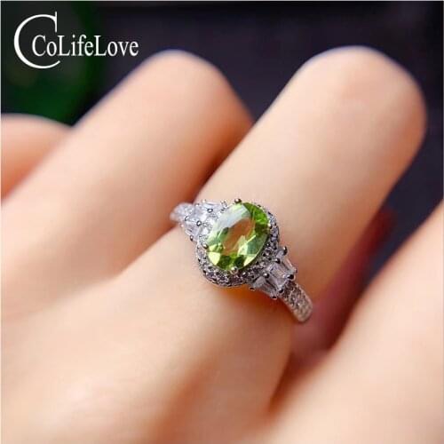 CoLife Jewelry 925 Silver Peridot Jewelry 5mm*7mm Natural Peridot Ring Fashion Silver Gemstone Ring for Daily Wear