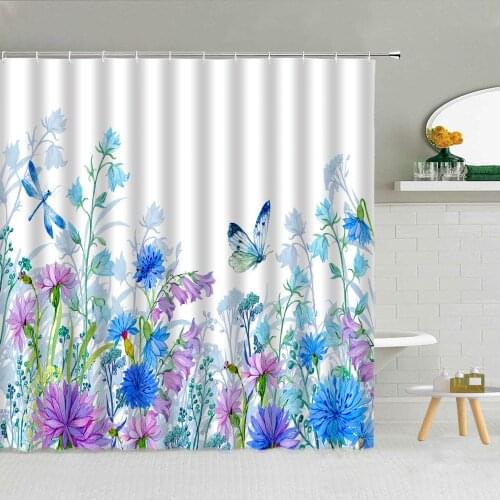 Flowers Watercolor Butterfly Shower Curtain Palm Leaf Floral Flamingo Polyester Fabric Bathroom Supplies Home Decor With Hooks