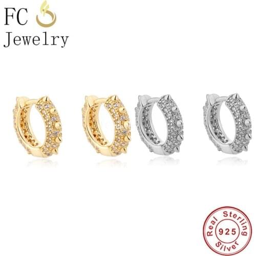 925 Sterling Silver Punk Rock Rivet Zircon Shiny Piercing Hoop Earring For Women Accessories Pendientes Brincos 2021 Fashion