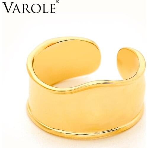 VAROLE Vintage Wide Smooth Rings For Women Gold Color Simple Curved surface Ring Anillos Fashion Jewelry Gift