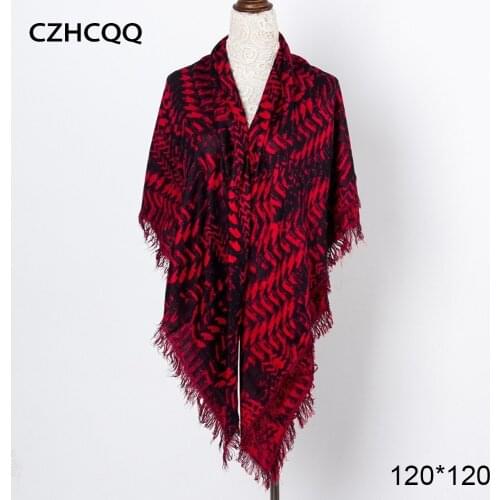 Winter Cotton Scarf Women Poncho Twill Square Pashmina Shawl Muslim Hijab Big Stole Bohemian Stripe Women Scarfs For Ladies 2019