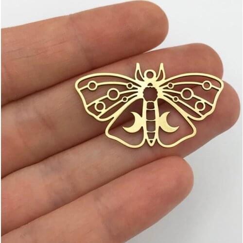 2pcs Raw Brass Moth Charm, Moth Pendant, Crescent Moon on Moth Charm, Brass Butterfly Charm Pendant Jewelry Supplies