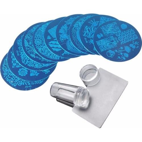2019 10 Pcs Stamping Plate + Clear Silicone Stamper + Scraper Nail Art Image Stamp Tool Manicure Template