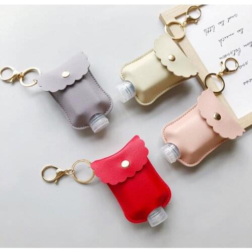 60ml Portable Squeeze Bottle Empty Leakproof Plastic Travel Bottle for Hand Sanitizer with Leather Keychain Holder Clips
