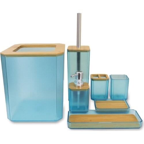 7Pcs Bamboo Bathroom Set Nordic Trash Can Toilet Brush Toothbrush Holder Cup Soap Dish Soap Dispenser Bathroom Accessories Sets