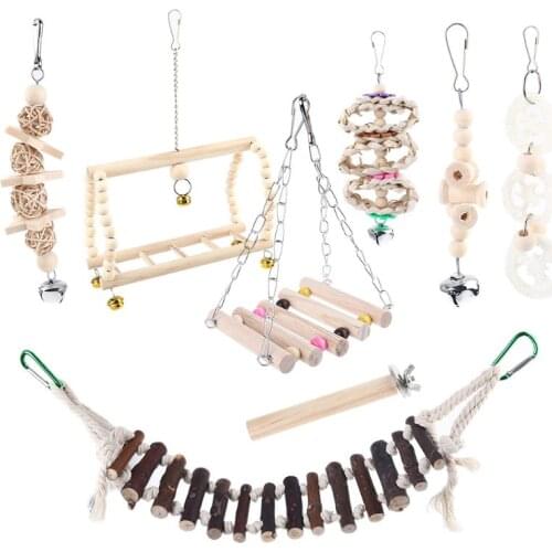 8 Pcs Parrots Swing Suspension Bridge Chewing Toys Entertainment Bird Cage Decor