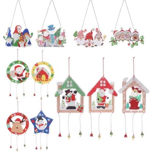 Diamond Painting DIY 5D Hanging Christmas Theme Pendant Resin Painting Kit Rhinestone Drawing Home Door Art Craft Bedroom Decor