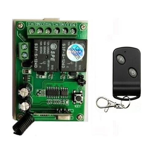 DC24V 2CH Relay Wireless Remote Control Switch Receiver Transmitter Learning 315/433 Normally Open/Closed Door Access LED/lamp