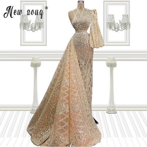 Sparkly Pink Meimaid Evening Dresses Gowns with Detachable Train Women Lace One Shoulder Longue Robes Wedding Party Gowns