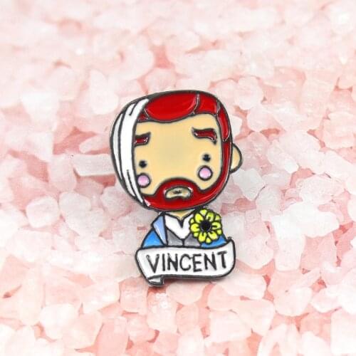 Artist Vincent portrait brooch red hair wearing a suit top dress small yellow flowers for friends who love art to wear