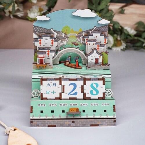 Chinese Style Wooden DIY Perpetual Calendar Desk Accessories Month Week Date Blocks for Home Decoration Friends gift