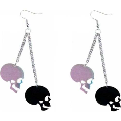 Donarsei Halloween Long Skull Earrings For Women Hallowmas Horror Costume Cosplay Laser Cranium Drop Earring
