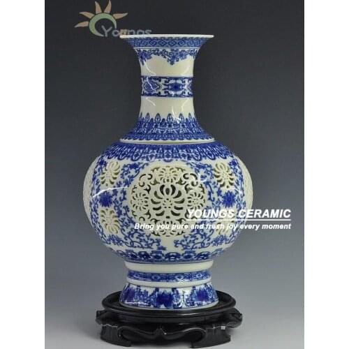 Jingdezhen Ivory color glazed Hollow out Blue and White Porcelain vases