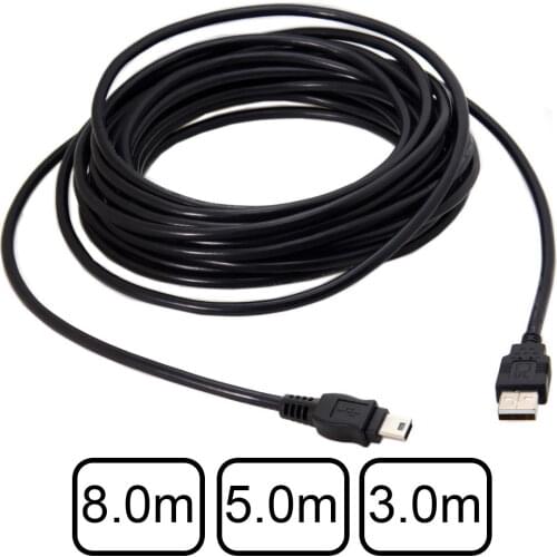 Cablecc 8m 5m 3m Mini USB 5Pin to USB 2.0 Male Data Cable for Hard Disk & Camera & Phone