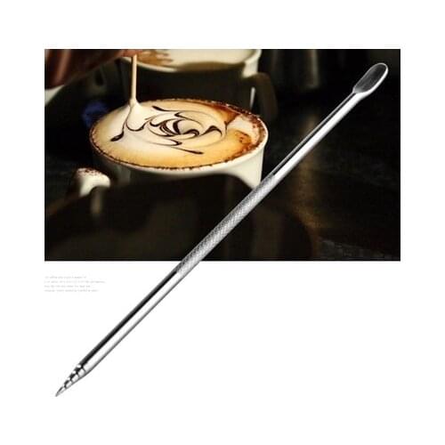 Coffee Latte Cappuccino Flower Pin DIY Fancy Coffee Pull Flower Needle Stainless Steel Carved Stick Art Pen