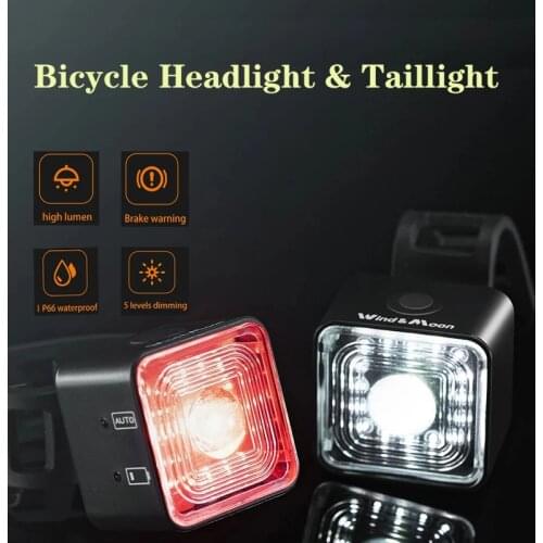High Lumen WT06 Headlight and Tail Light Sets for Bicycle IP66 Waterproof Cycling Smart Sensor Brake Warning Lamp 5 Gear Mode