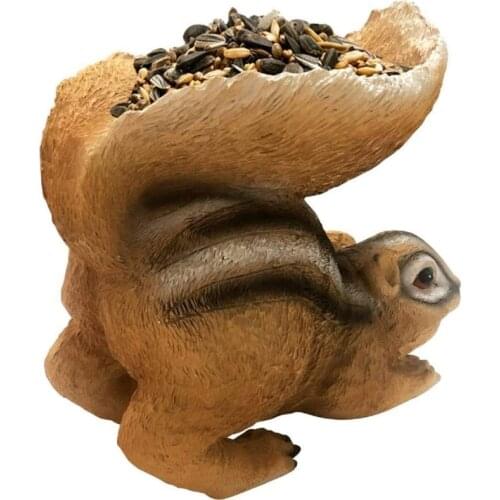 F1CC Cute Squirrel-shaped Garden Decoration Statue Animal Feeder Outdoor Indoor Gardening Decoration Interesting Animal Garde