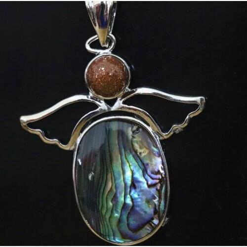 Natural abalone shell 18x36mm oval pendant sandstone beads silver-color wings fashion New jewelry B1130