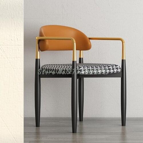 Nordic Light Luxury Dining Chair Home Back Chair Makeup Chair Negotiation Chair Armrest Creative Designer Iron Leisure Chair