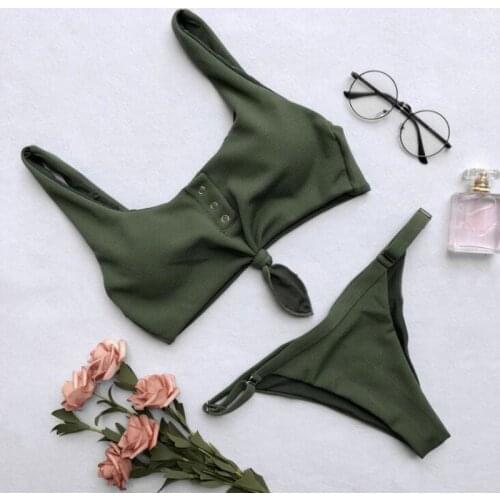 NEW ARRIVAL Secret Button Women Sexy Solid Bikini Push Up Swimwear Lady Solid Bikini Set Bathing Suits Beach Wear Swimming Suit