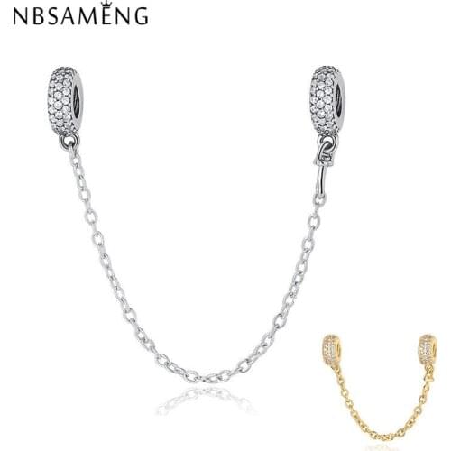 New Authentic 925 Sterling Silver Bead Charm Glod & Silver Safety Chain Beads Fits Original Bracelets DIY Jewelry