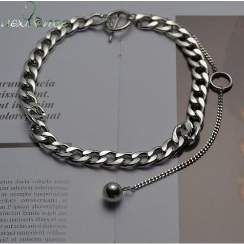 Nextvance Fashion Simplicity Stainless Steel Necklace Thick NK Chain Pearl Round Square Ball Necklaces Women Charm Jewelry Gift