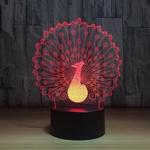 Peacock 3D Lamp LED Night Light Atmosphere Night Lamp USB 7 Colors Change LED Touch Lights for Birthday Party Gift Drop Shipping