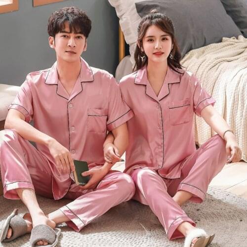 Couple Pajamas Sets Autumn Men And Women Silk Satin Pijamas Sleepwear Lover Home Night Suit Sleep Lounge Big Size M-XXXL