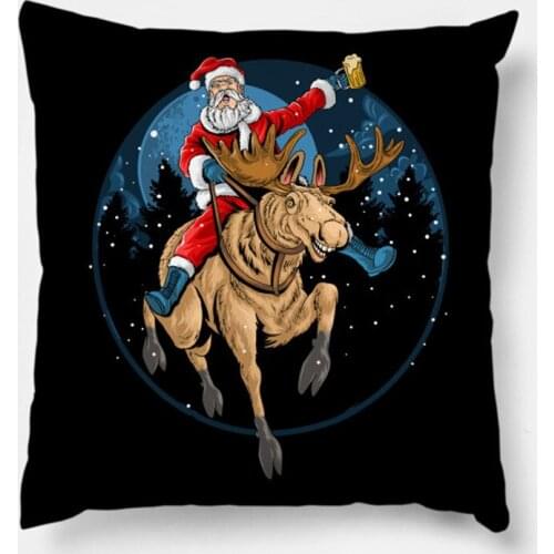 Santa Claus On Deer With Beer Cartoon Christmas Pillowcase 2020 Decor for Home Merry Christmas Ornament Navidad Xmas Gifts