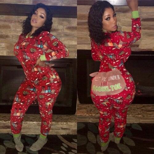 Christmas Pajamas Womens Winter Fleece Warm Long Sleeve Sleepwear Cute Zipper Up Nightwear Xmas Suits Lounge