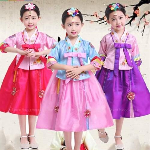 Traditional Korean Dance Stage Costumes Girls Hanbok Wedding Dress Kids Children Performance Asian Clothes Party Festival Outfit