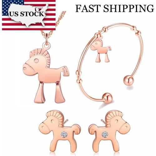 USA STOCK Uloveido Rose Gold Color Horse Necklace Bracelet Earrings Animal Bridal Jewelry Sets Women Wedding Accessories DML53