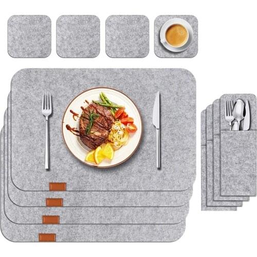 Felt Anti-Slip Dining Table Placemats Set Heat Insulated Coasters Cutlery Storage Bags