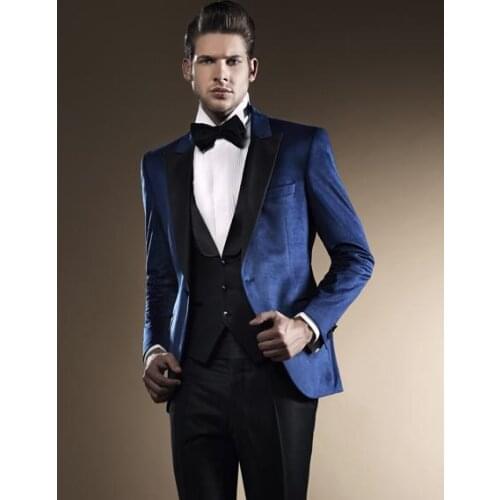 Custom Made Slim Fit One Button Groom Tuxedos Peak Black Lapel Groomsmen Best Man Wedding Prom Suits (Jacket+Pants+Vest+Tie)