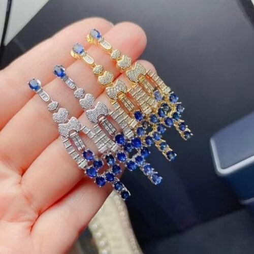 Jewelry 925 Silver Sapphire Drop Earrings 3*4mm Natural Sapphire Dangler Fashion Gemstone Eardrop Birthday Gift for Woman