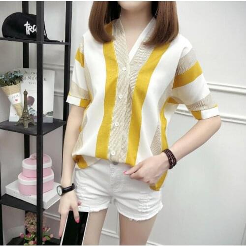 Womens Casual Loose Bat Sleeve Striped Shirt Blouse Tops