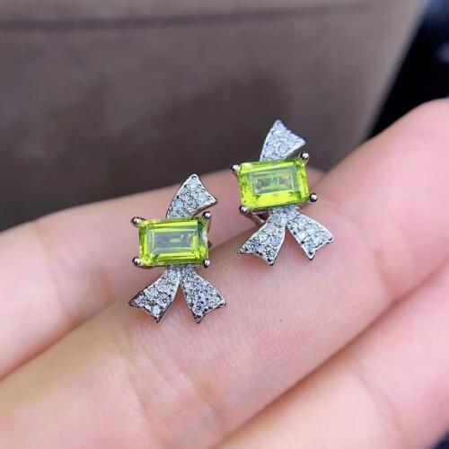 Luxurious butterfly walk natural olivine stud earrings 925 silver Natural peridot gemstone stud earring women girl party gift