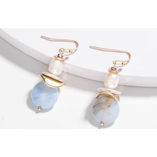 Hot Selling Retro Korean Fashion Blue Imitation Pearl Natural Stone Earrings For Women 2021 Jewelry