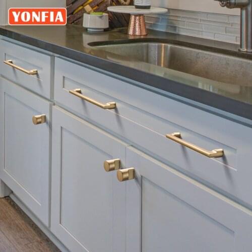 YONFIA 3703 New Modern Luxury Brushed Brass Wholesale Drawer Kitchen Handles Gold Handles for Kitchen Cabinet Drawer Door Knob