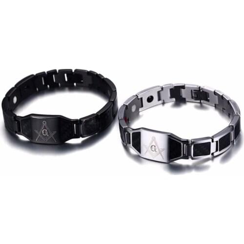 10pcs)Fashion Gold Bracelet for Men Chain Carbon Fiber Stainless Steel Magnetic Bracelets & Bangles Masonic Fashion Jewelry