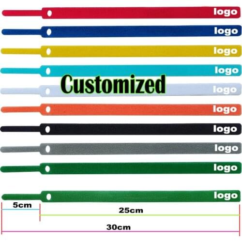 Personalized logo Velcros cable ties Adhesive Fastener Tape Magic Hook Loop stick bulcker Belt Bundle Wire Line Strap cord