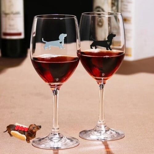 12Pcs/lot 12Colors Reusable Flamingo Cat Lips Dachshund Dog Silicone Sticky Wine Glass Charm Markers Recognizer