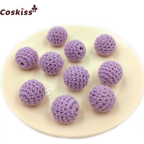 16mm/10pc Round Wooden Crocheted Beads Single color Woolen Teether Bead Necklace Decoration Inside Wooden Teething Crochet Beads