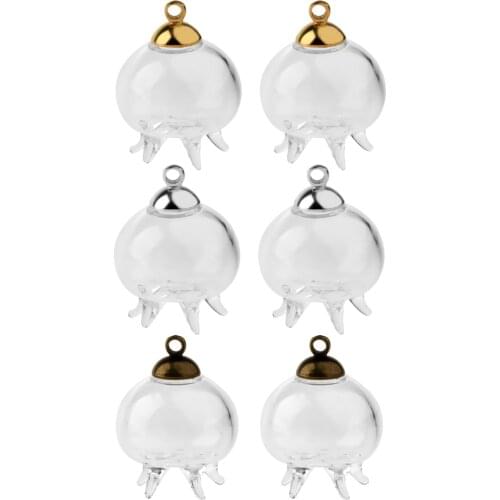 2 Pcs Mini Jellyfish Shape Empty Glass Wishing Bottles Vial Pendant Charms DIY Charms