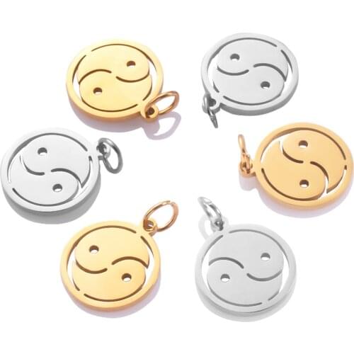 5pcs Fashion Stainless Steel Taichi Pendant Charms Round DIY Charm for Necklace Bracelet Jewelry Making Findings